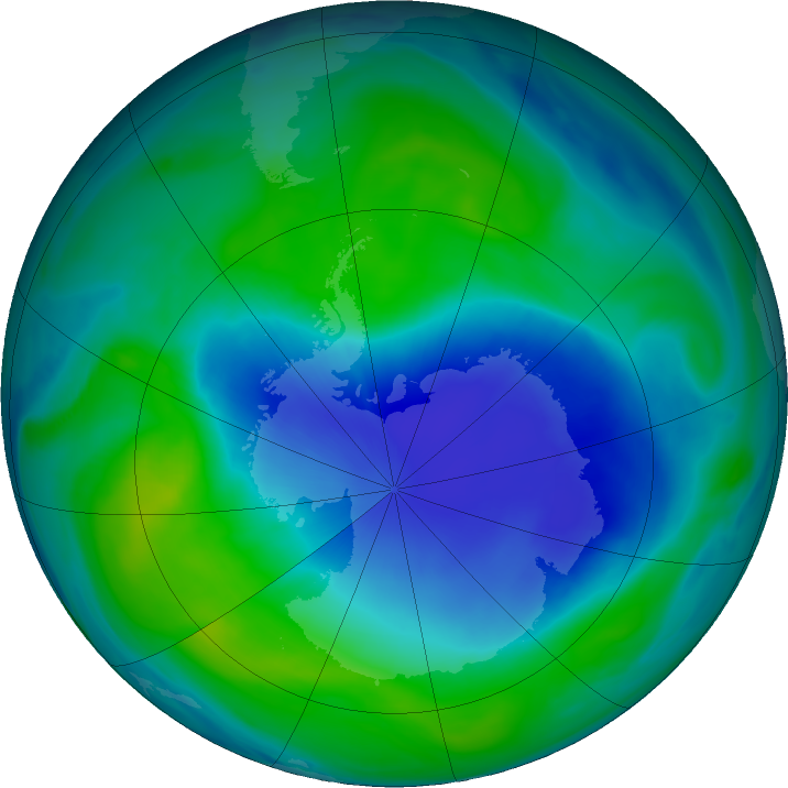 Antarctic ozone map for 16 December 2020